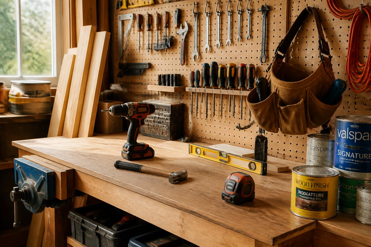 Handyman tools on a workbench